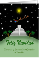 Custom Christmas Feliz Navidad - Mayan Temple, Star, Snow, Papa Noel card