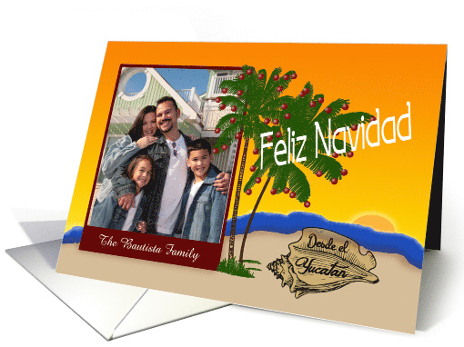 Photo Spanish Yucatan Christmas Card - Palm Trees, Shell, Sunset card