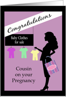 Congratulations Cousin 1st Pregnancy -Woman Silhouette & Baby Clothes card