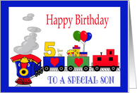 5 Year Old Birthday For Son -Train, Number, Balloons, Presents card