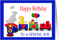 3 Year Old Birthday For Son -Train, Number, Balloons, Presents card