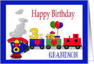 3 Year Old Birthday For Grandson -Train, Number, Balloons, Presents card