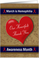 Hemophilia Awareness Month - Large Heart, Red Ribbons, Damask card