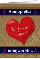 Hemophilia Encouragement - Large Heart, Red Ribbons, Damask card