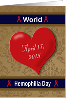 World Hemophilia Day - Large Heart, Red Ribbons, Damask card