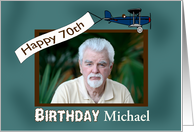 Custom 70th Birthday Photo - Airplane, Banner, Clouds card