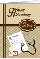 Doctor Son Birthday - Stethoscope, Medicine Bottles & Prescription card
