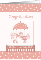 Congratulations New Baby Girl - Animal Mobile, Polka Dots card