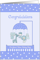 Congratulations New Baby Boy - Blue Animal Mobile, Polka Dots card