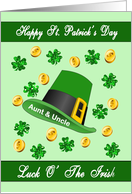 St. Patrick’s Day Aunt & Uncle - Leprechaun Hat, Shamrocks, Gold Coins card