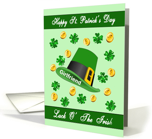 St. Patrick's Day for Girlfriend - Leprechaun Hat, Shamrock card
