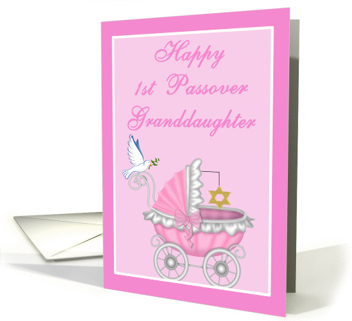 Grandddaughter 1st Passover - Baby Carriage, Star of David, Dove card