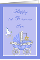 Son 1st Passover - Baby Carriage, Star of David, Dove card