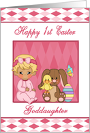 Happy 1st Easter Goddaughter - Baby Girl, Bunny, Duck, Easter Egg card