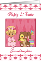 Happy 1st Easter Granddaughter - Baby Girl, Bunny, Duck, Easter Egg card