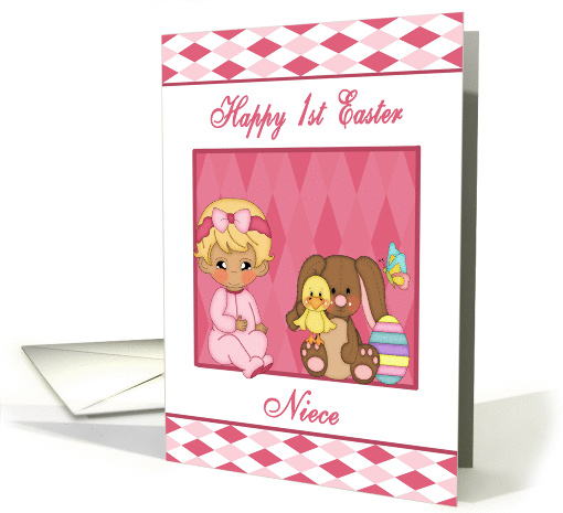 Happy 1st Easter Niece - Baby Girl, Bunny, Duck, Easter Egg card