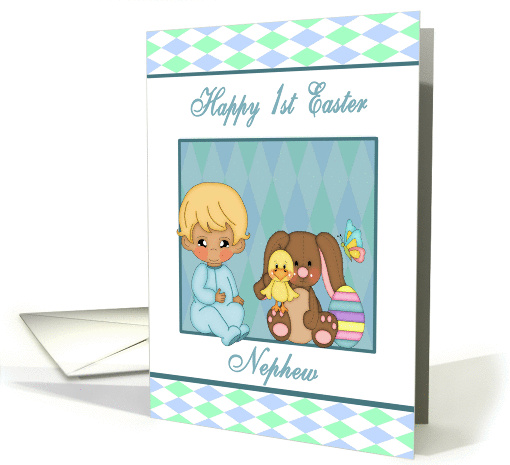 1st Easter Nephew - Baby Boy, Bunny, Duck, Easter Egg card (1363610)