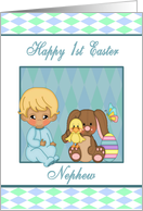 1st Easter Nephew - Baby Boy, Bunny, Duck, Easter Egg card