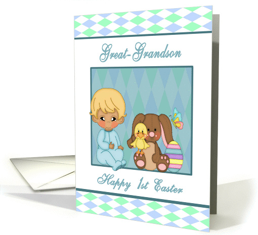 1st Easter Great-Grandson - Baby Boy, Bunny, Duck, Easter Egg card