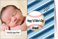 Photo 1st Father’s Day - Baseball, Blue Stripes card