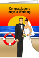 Congratulations Cruise Ship Wedding - Couple, Sunset, Cruise Ship card