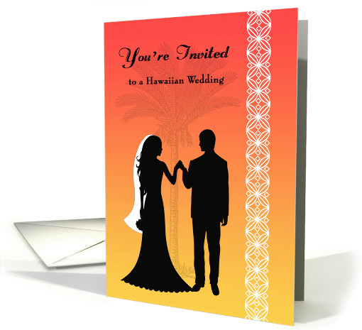 Hawaiian Wedding Invitation - Couple Silhouette, Palm Tree card