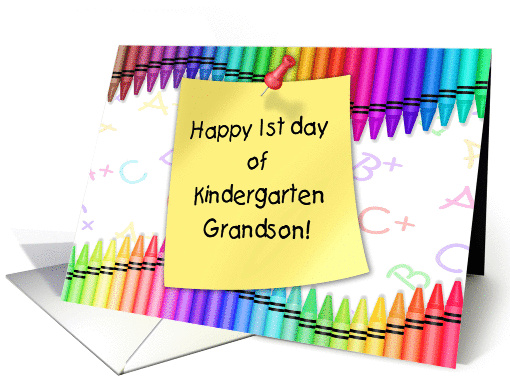 1st Day in Kindergarten Grandson | Crayons, Note card (1366750)