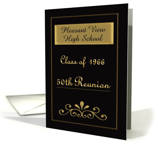 Custom 50th Class Reunion Invitation Black & Gold card (1366772)