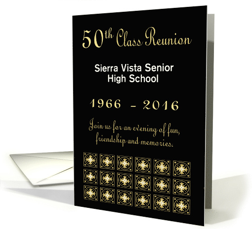 Custom 50th Class Reunion Invitation Black & gold card (1366930)