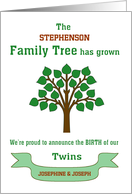 Custom Genealogy Birth Announcement for Twins | Family Tree card