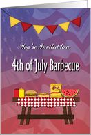 4th of July Barbecue Invitation - Picnic Table & Food, American Flag card