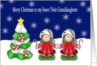 Merry Christmas Twin Granddaughters - Twins, Tree, Snowflakes, Candy card