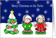Merry Christmas to the Twins (Boy & Girl) - Twins, Christmas Tree, card