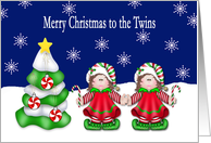 Merry Christmas to the Twins (Girls) - Twins, Christmas Tree, card