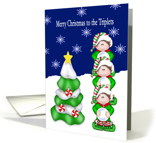 Merry Christmas to the Triplets (Boys) - 3 Boys, Christmas Tree, card