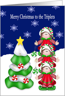 Merry Christmas to the Triplets (Girls) - 3 Girls, Christmas Tree, card