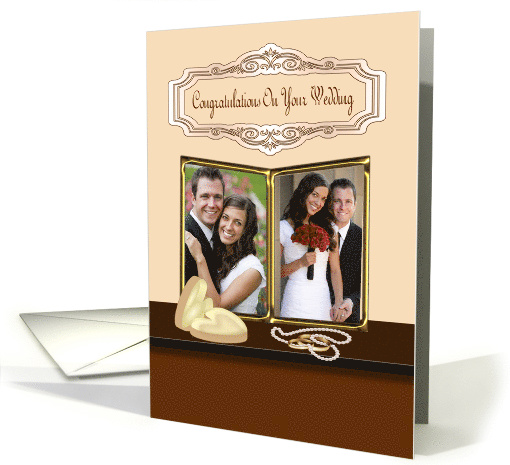 Custom Photo Wedding Congratulations - Photo Frame, Rings & Roses card