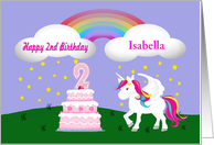 Custom Unicorn & Rainbow 2nd Birthday -Unicorn, Rainbow, Cake, Stars card
