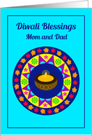 Diwali Blessings Mom and Dad - Rangoli and Lamp card