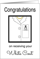 Optometry Female White Coat Congratulations - White Coat & Eye Chart card