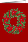 Hand drawn wreath decorated with ribbon and poinsettia christmas card