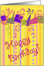 Swirls, presents and whimsical birthday card