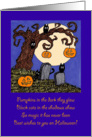 Hand drawn whimsical moonlight scene with rhyme poetry Halloween card