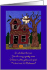 Hand drawn whimsical moonlight Halloween scene with rhyme poetry card