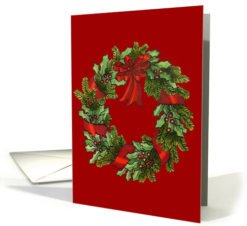 Christmas holly and spruce boughs wreath card (1058557)