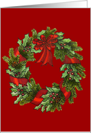 Christmas holly and spruce boughs wreath card