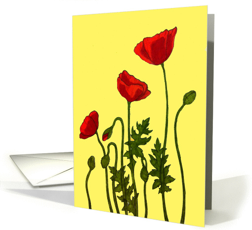 Birthday with Beautiful Red Poppies on Yellow card (1058561)