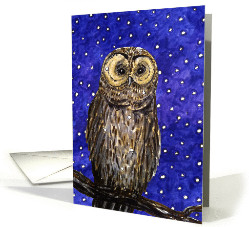 (in Swedish) Christmas owl in a dusk winter scenery card (1058605)