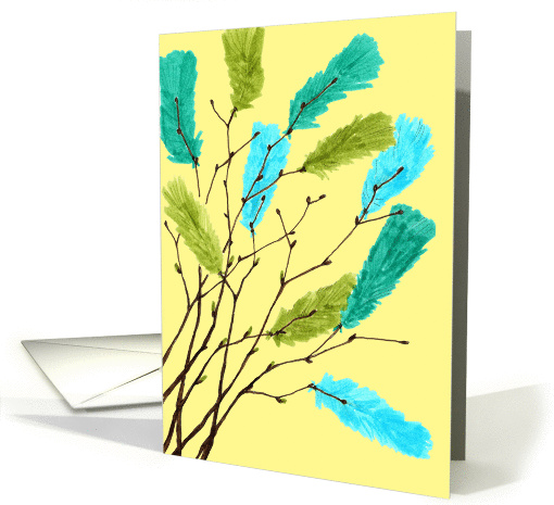 Drawing of twigs with dyed feather Easter ornament card (1086652)