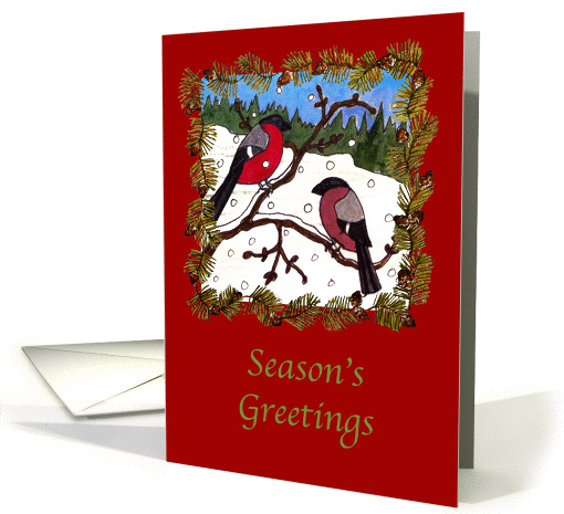 Whimsical hand drawn bullfinch christmas card (1149484)